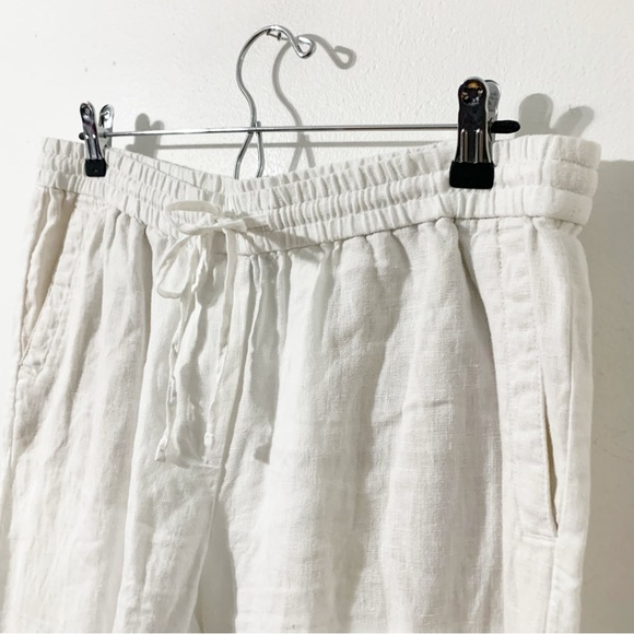 Talbots Linen Drawstring Elastic Waist Cropped Pants Front / Back Pockets White - Picture 6 of 9